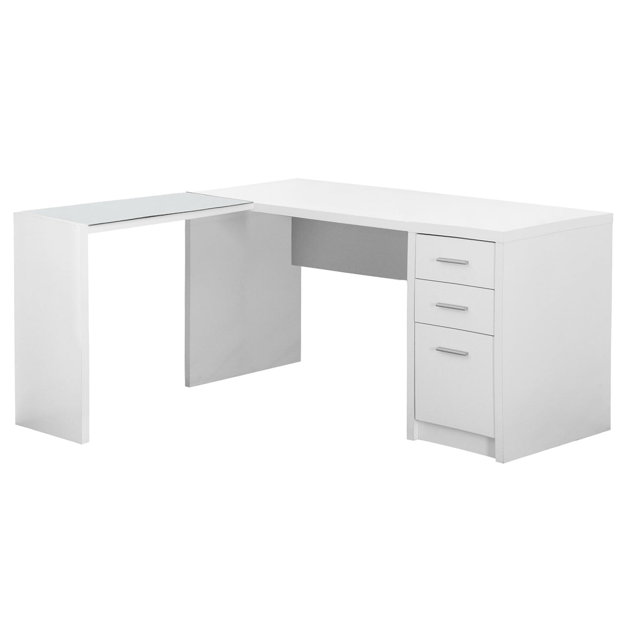 55" White L-Shape Computer Desk With Three Drawers-0