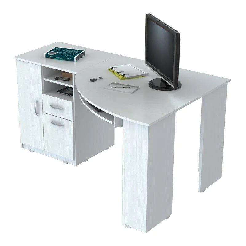 White Finish Wood L Shape Corner Computer Desk-4