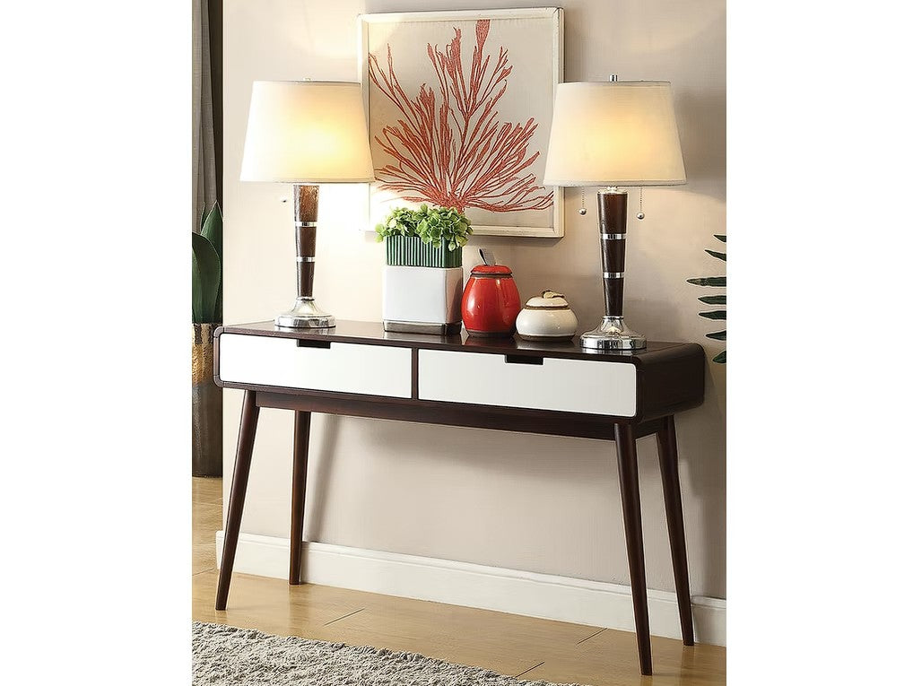 Mahogony and White Double Drawer Console Table-3
