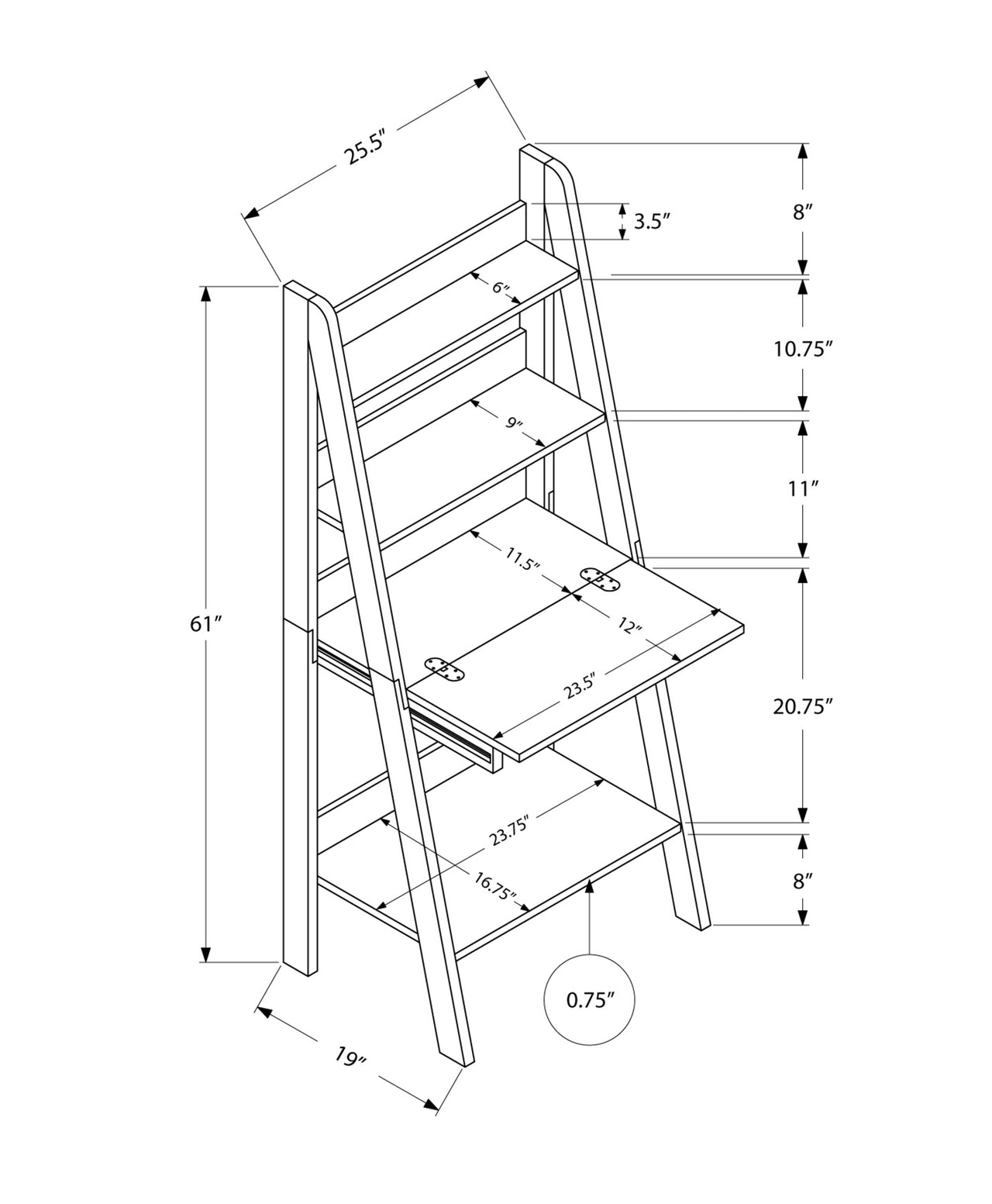26" White Rectangular Ladder Desk-2