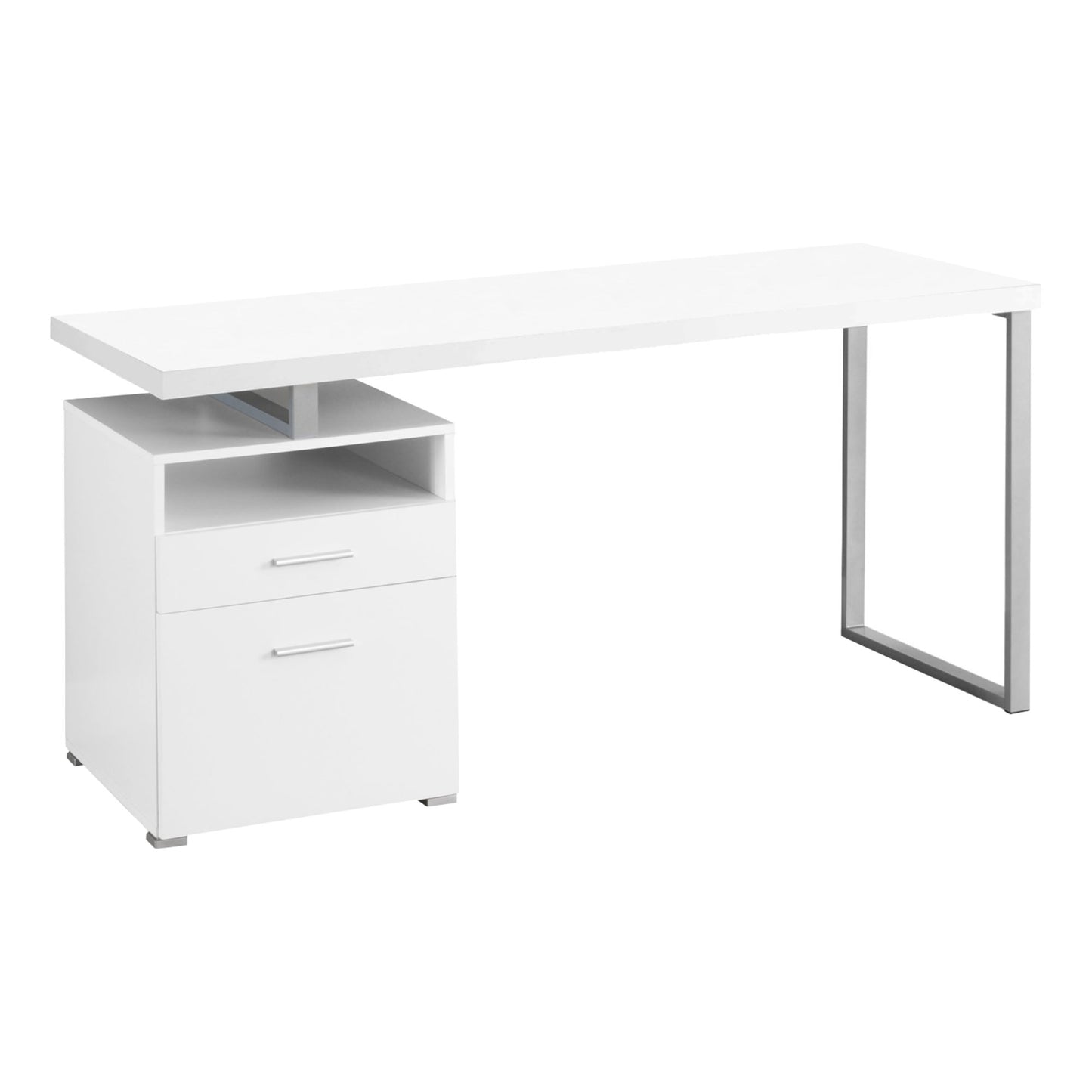 60" Computer Desk White and Silver-1