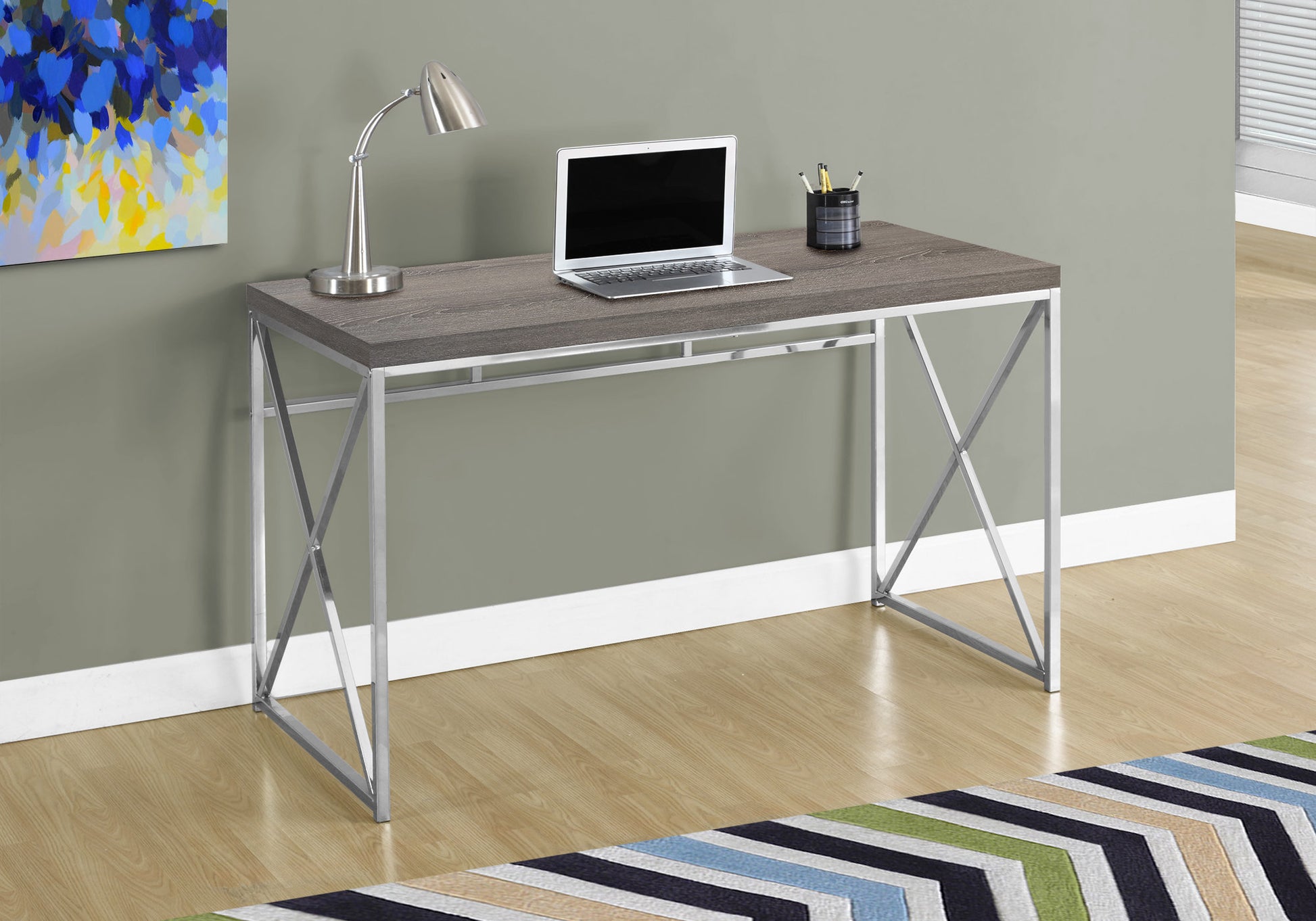 48" Dark Taupe Particle Board and Chrome Metal Computer Desk-0
