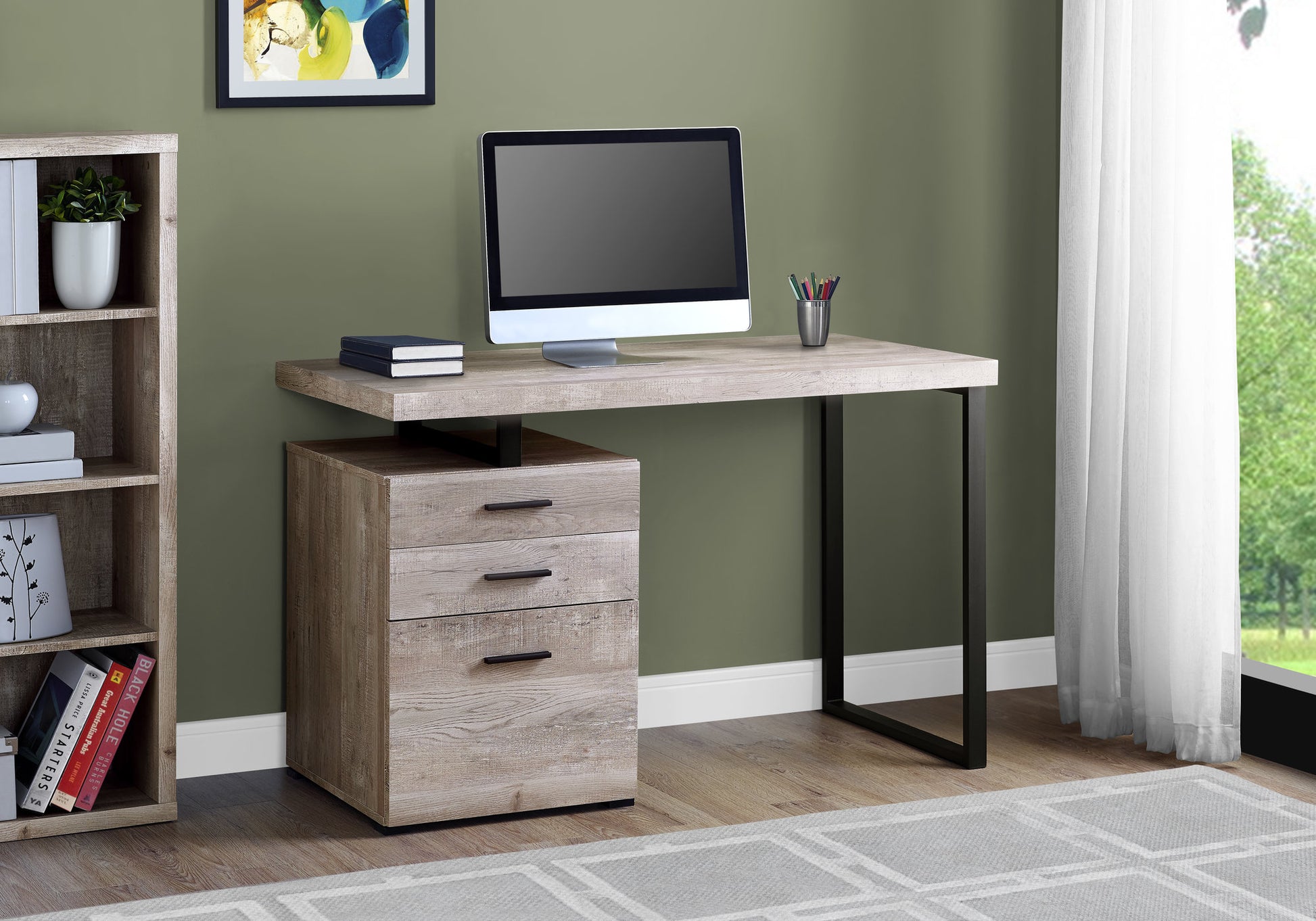 24" Taupe Rectangular Computer Desk With Three Drawers-1