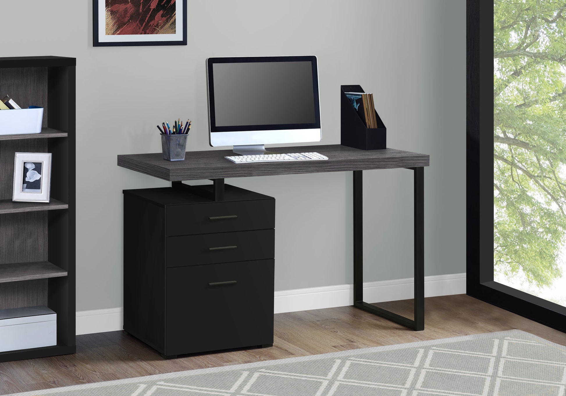 24" Black Rectangular Computer Desk With Three Drawers-1