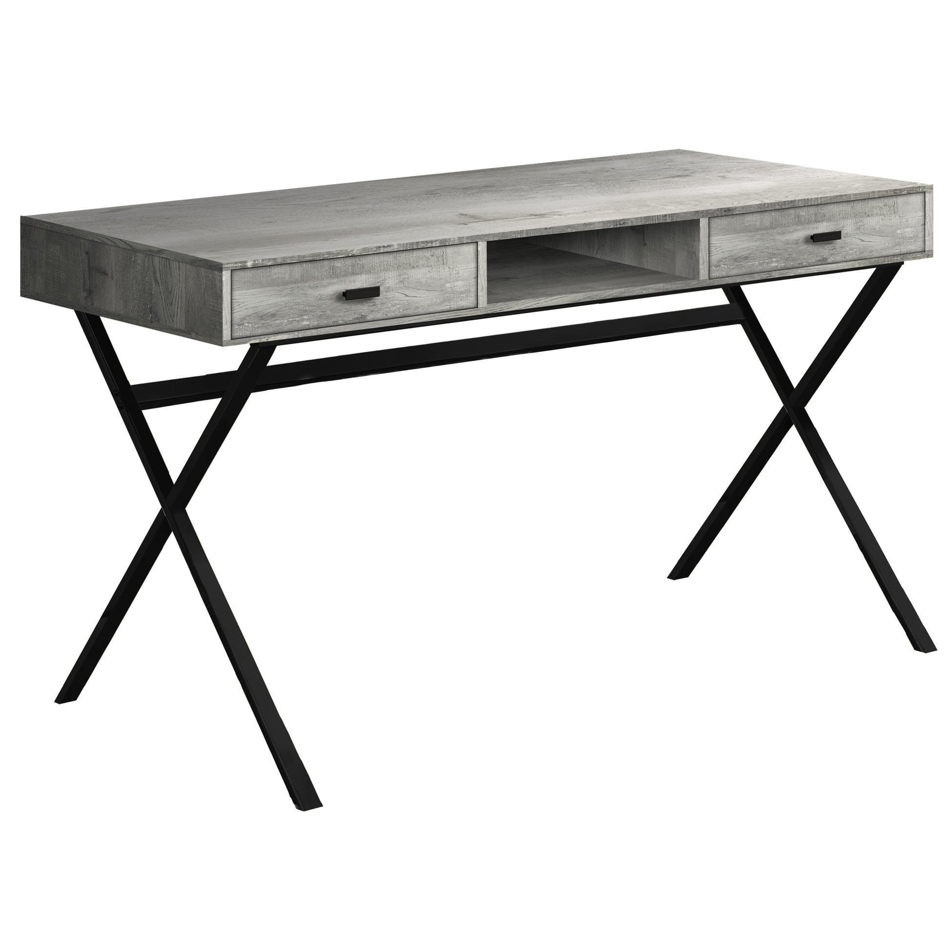 48" Grey Reclaimed Wood Particle Board and Black Metal Computer Desk-1