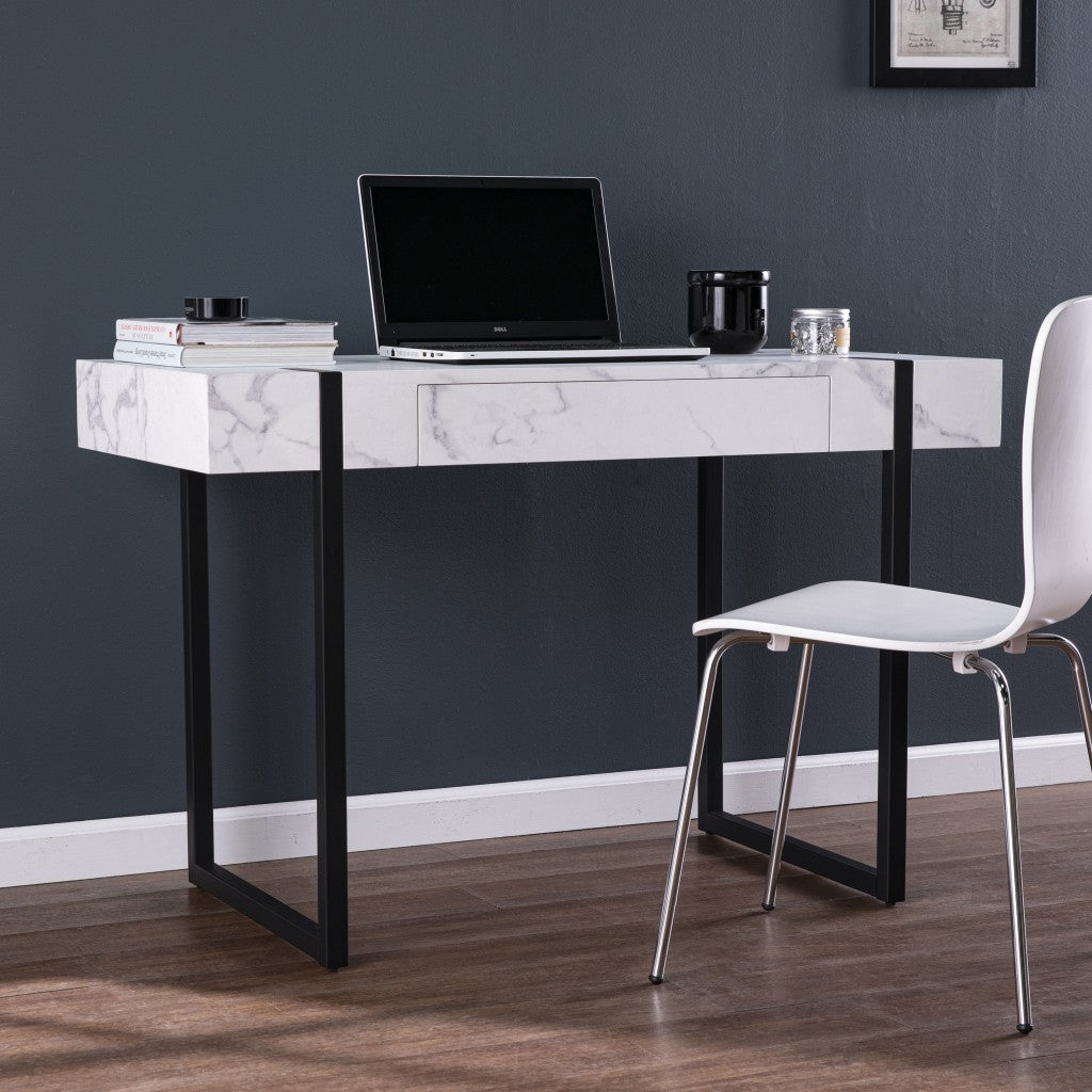 White Faux Marble Topped Desk-0
