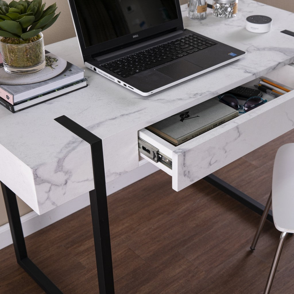 White Faux Marble Topped Desk-1