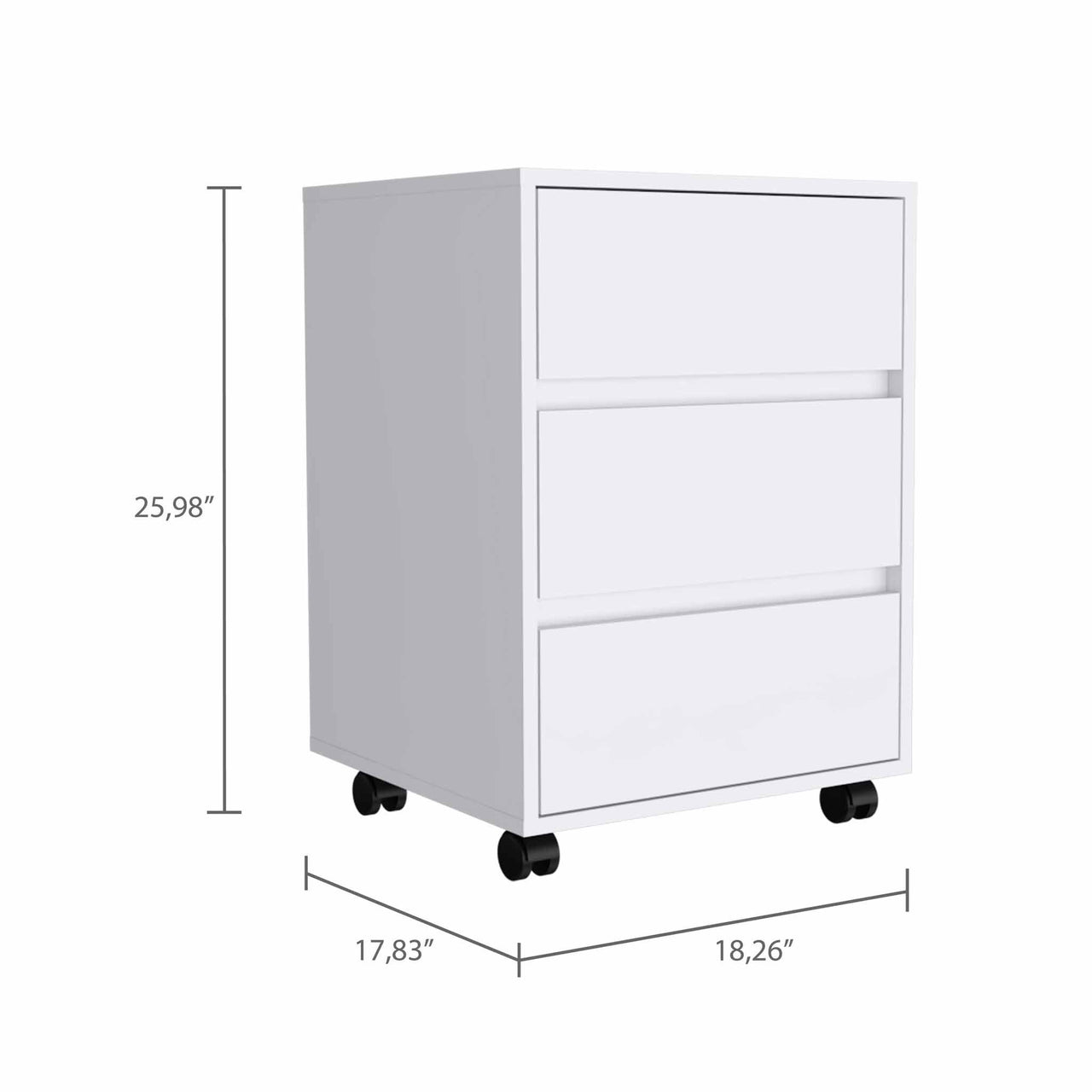 White Three Drawer Rolling Cabinet-2
