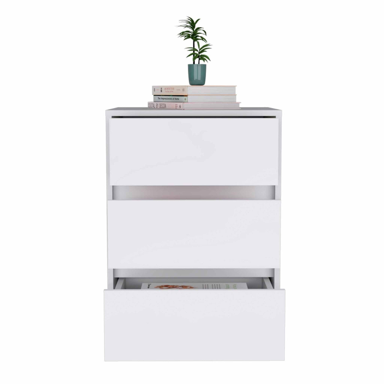 White Three Drawer Rolling Cabinet-4