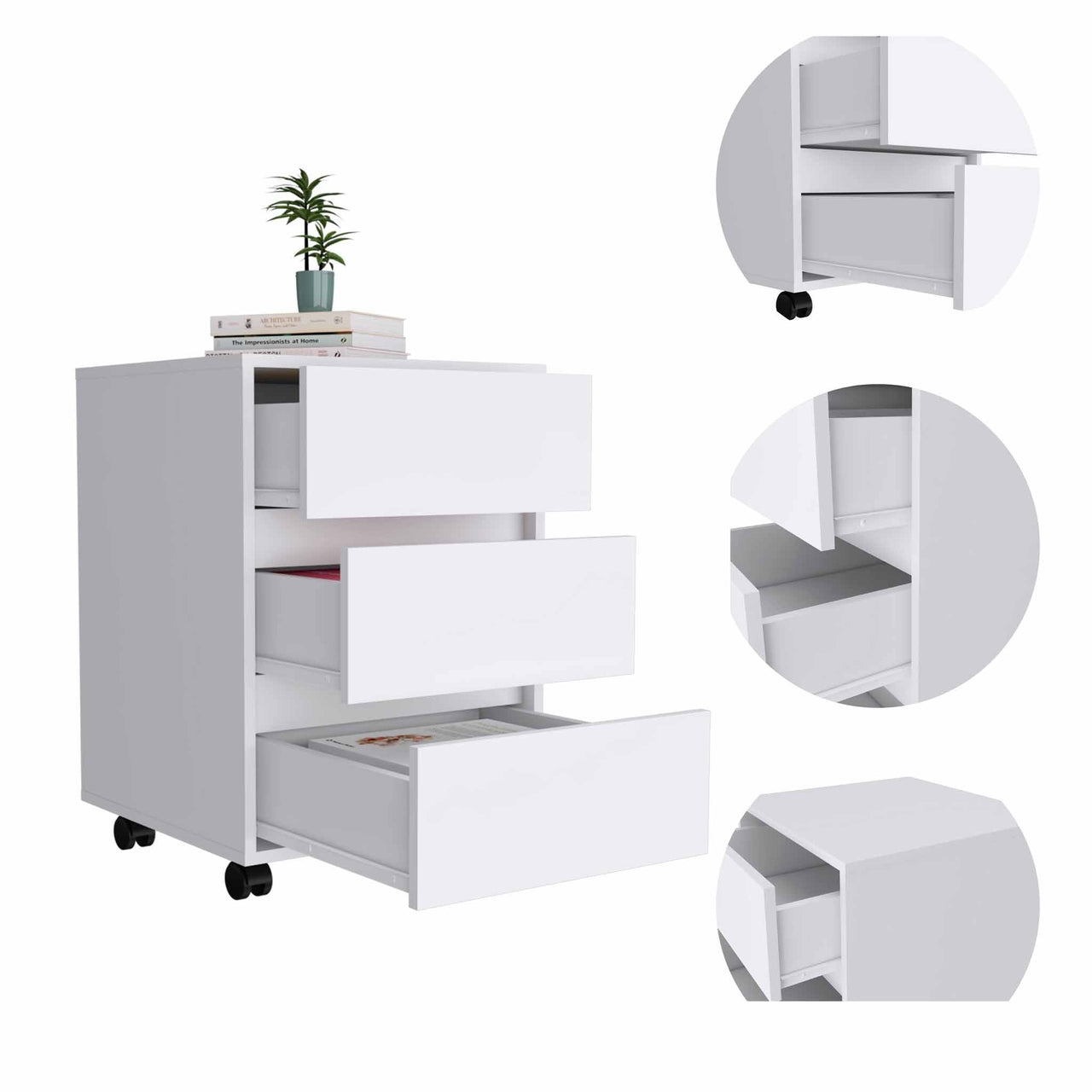 White Three Drawer Rolling Cabinet-5