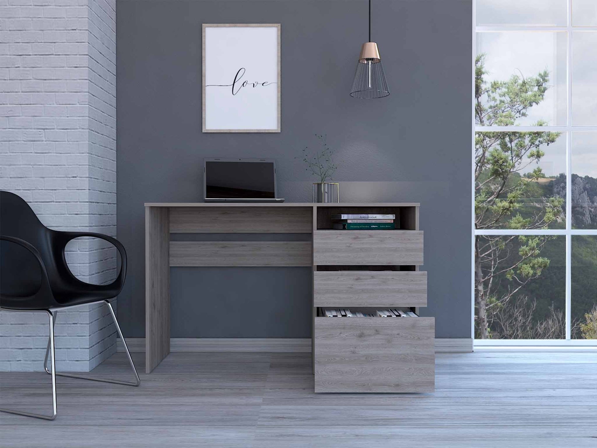 Echo Light Gray Computer Desk with Three Drawers-0