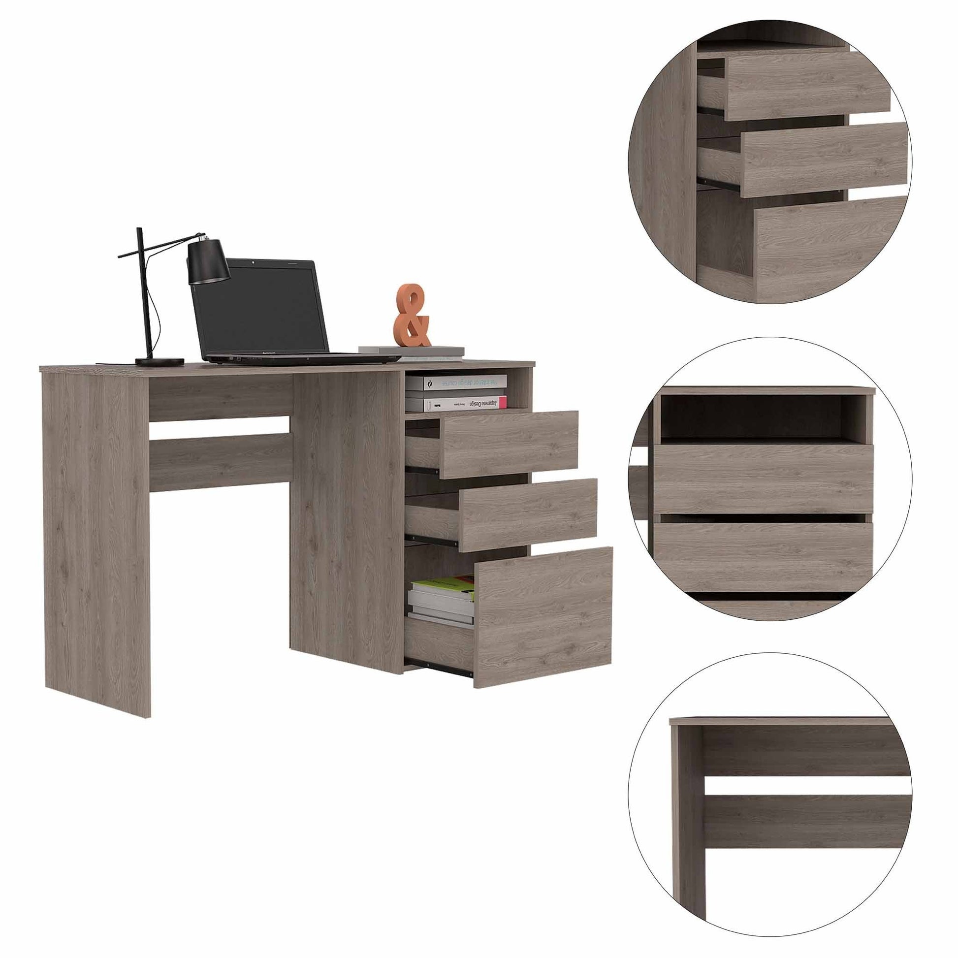 Echo Light Gray Computer Desk with Three Drawers-3