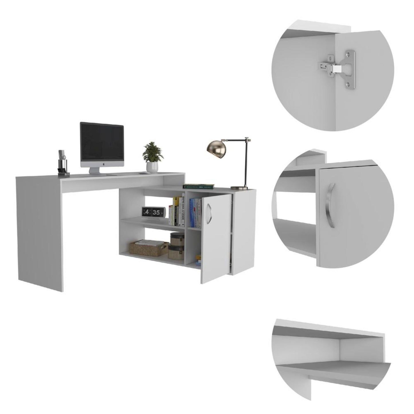 Sleek White L Shape Office Desk-2